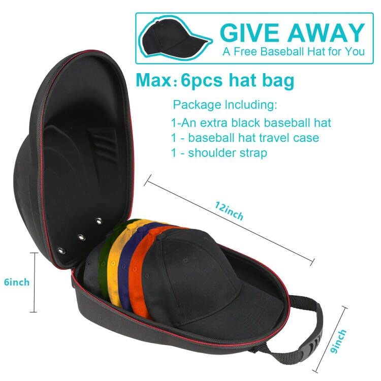 Glamgen Hard Hat Case For Baseball Caps,Hat Carrier Travel Case With One Black Baseball Cap And Adjustable Shoulder Strap,Hat Or